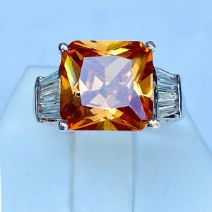 Sterling Ring With Amber Colored Stone  Size - 8